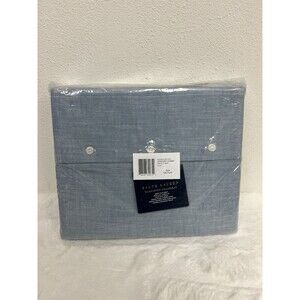 Ralph Lauren Flat Sheet Queen Blue Workshirt Chambray Cotton NEW